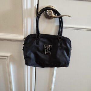 Fendi Nylon Top Handle bag in black with leather handles
